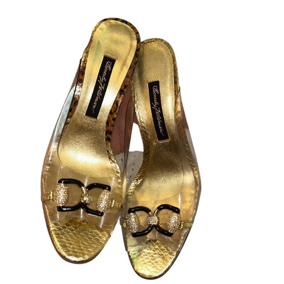 Beverly Feldman Vintage clear plastic "glass" slipper heels rhinestone shoes 7.5 - Picture 2 of 7